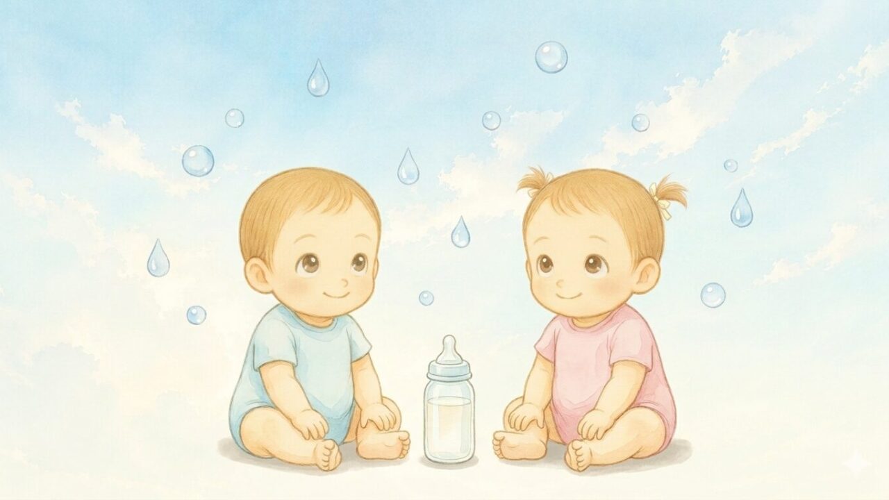 粉ミルクの分量をたしかめる水彩イラスト